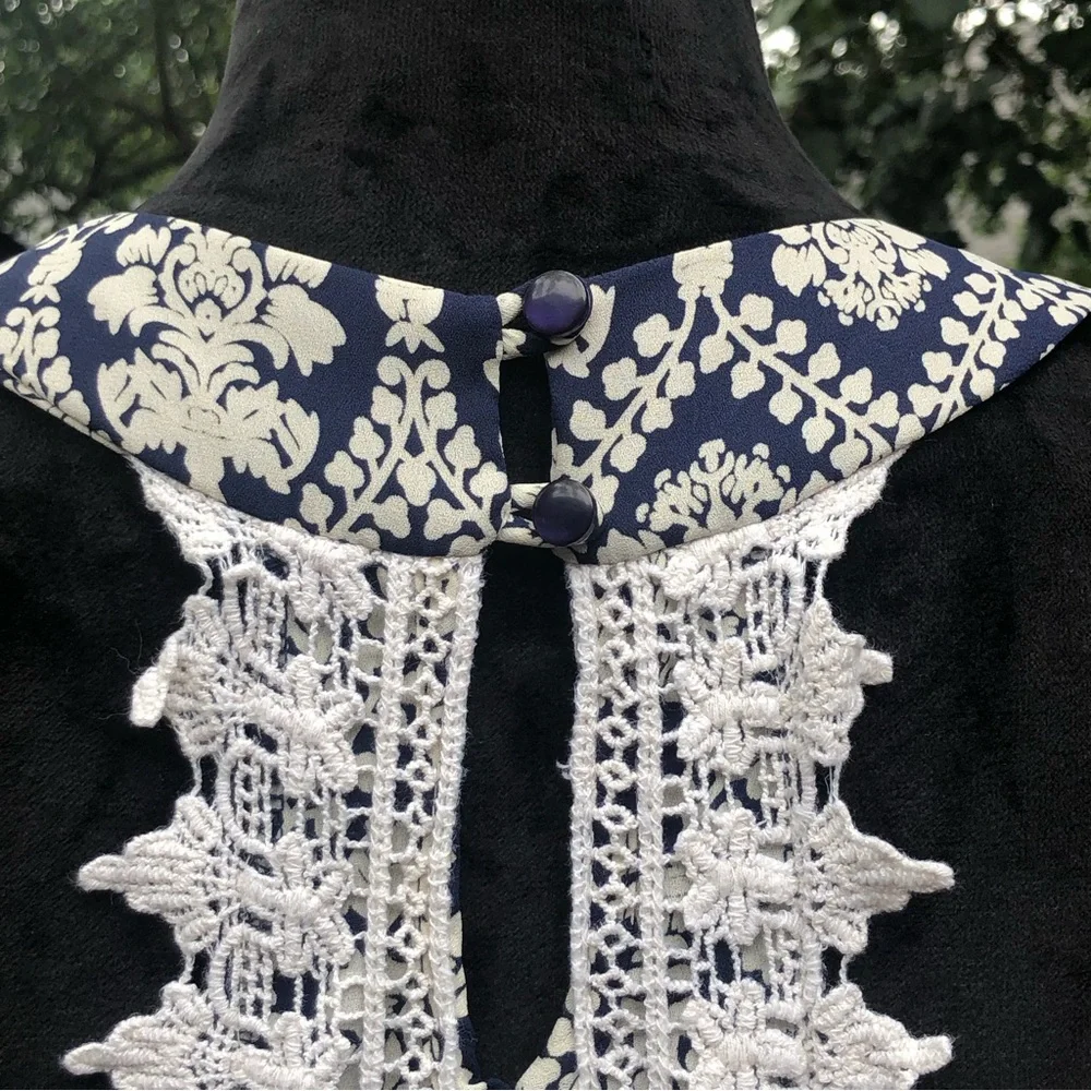 Buttons Navy Blue Victorian Print Dress size Medium - Picture 8 of 8